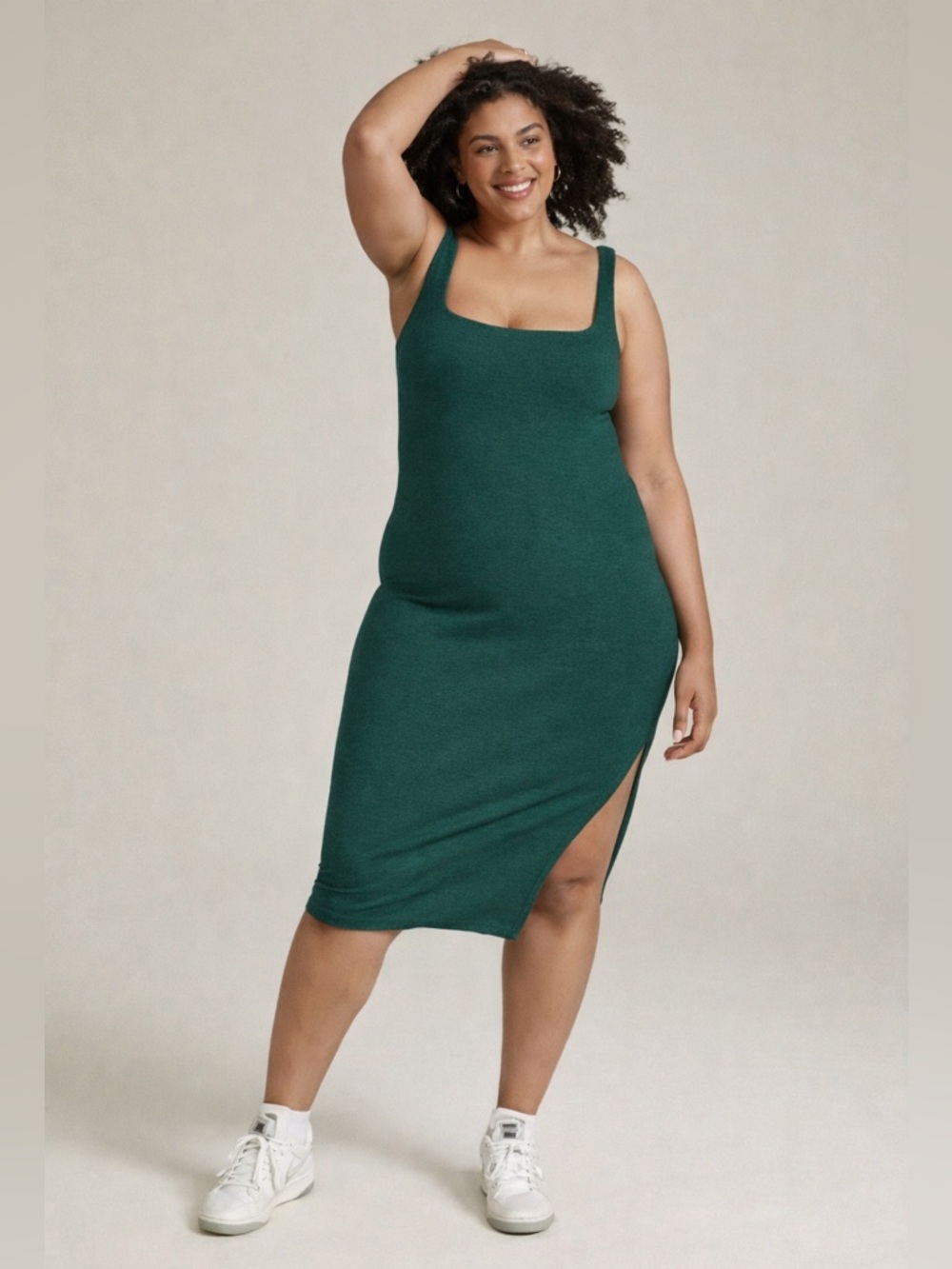 Beyond Yoga Spacedye Icon Midi Dress 3X Green Built In Bra Athleisure